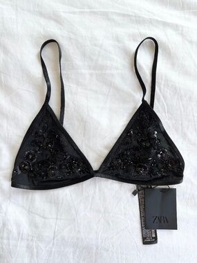 🆕 Zara Sequin Embellished Triangle Bralette - Size Small